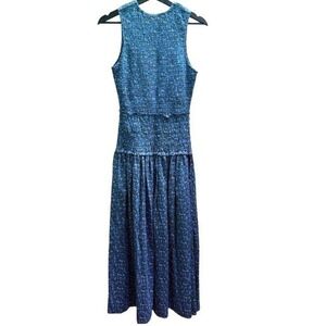 Apiece Apart Siempre Tank Maxi Dress Blue Floral Smocked Organic Cotton XS S